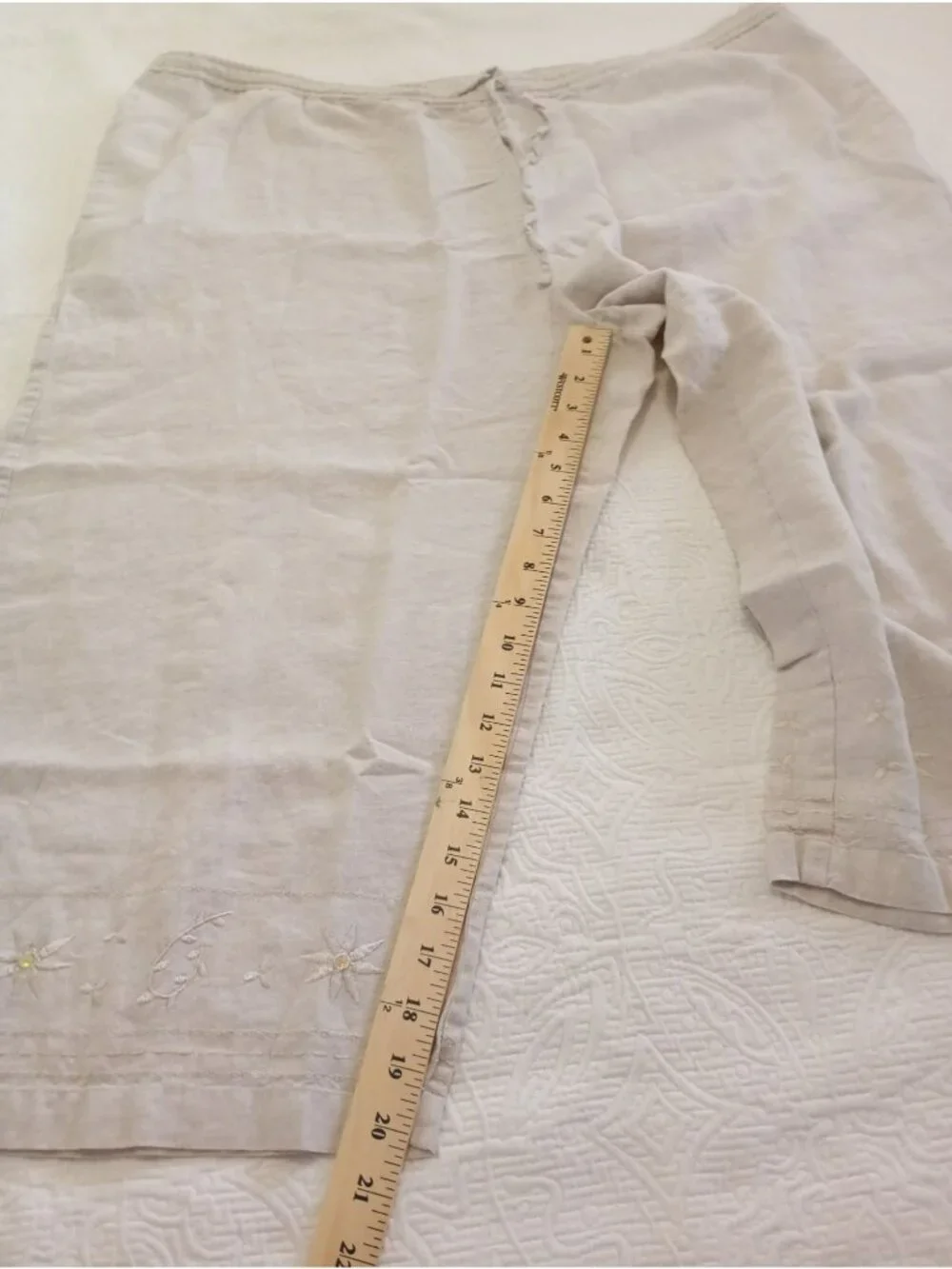 Style & Co Women’s 20W Beige 100% Linen Capri Pants Embroidered Hem